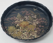 Tenmoku-Kiku Dish Shibata Scalloped Edges Dragonflies Black Porcelain Vintage picture