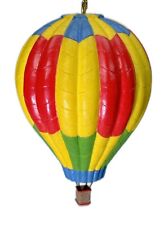 3.5” Hot Air Balloon Painted Wood Christmas Ornament Hanging Red Yellow Blue Gre picture