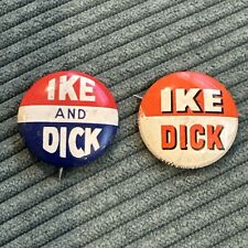 Two IKE and DICK 1950's Presidential Campaign Button Metal Pin Back  Green Duck picture