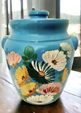 Hand Painted 1930s Ransburg Pottery Blue Cookie Jar Planter Crock Vintage 9.5” picture