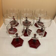 8 Vintage Mid century French Ruby Red Stem Hexagon Base Wine hock glasses sundae picture