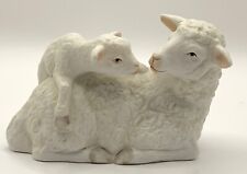 1987 ENESCO GENUINE BISQUE PORCELAIN SHEEP/LAMB/EWE WITH BABY ORIGINAL ENESCO picture