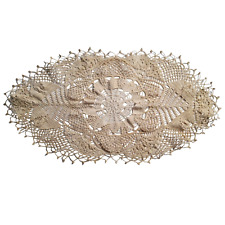 Vintage Hand Crocheted Ecru Large Oval Lace Table Centerpiece / Doily  30