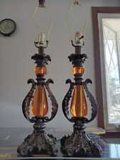 Vintage Amber Glass Home Decor Lamp.  31