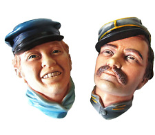 Set Of 2 Bossons 1986 Chalkware Heads Civil War Infantry Officer & Drummer Boy picture