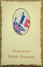 Stitched Embroidered French 1915 WWI Postcard, France and England Flags, Novelty picture