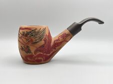Vintage Chinese Tobacco Pipe Hand Carved Painted Dragon Art Wood LARGE picture