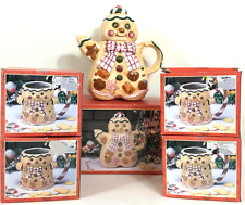 VTG Home Trends Jay Import GINGERBREAD TEAPOT & 4 MUGS in original boxes, HTF  picture