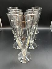 Set Of 7 Libbey Glass Co Granada Starburst Pilsner Glasses Gold Silver 8” picture