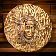 RARE Vintage Native American Wall Hanging Bust Plaque Gold Resin Large picture