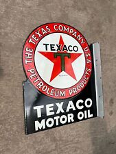 PORCELAIN TEXACO MOTOR OIL ENAMEL SIGN 27X22 INCHES DOUBLE SIDED WITH FLANGE picture