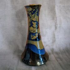 Vintage Mid Century Modern Blue and Black Drip Glaze Art Pottery Vase 10.5