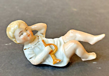 Antique German Porcelain Child Baby Figurine Laying Down with Horn Small 3