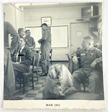 Vietnam Era 1963 Real Photo Snapshot Army Pilots Soldiers Meeting Vintage B & W picture