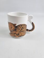 Vintage Grumpy Orange Tabby Cat Mug With Tail Handle 8oz. Coffee Tea 1980s Japan picture