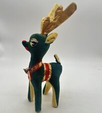 Vintage 1950s Christmas Reindeer Decor Velveteen Felt MCM  Green Kitsch picture