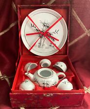 Chinese/Japanese 7  Piece Miniature Tea/Sake Set in a Red Silk Box ~ Never Used picture