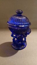 Rare VTG Cobalt Blue Glass Boy Holding 2 Pc Fluted Globe Candy/Trinket Dish. picture