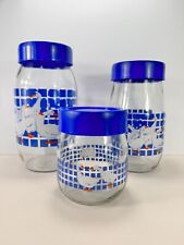 Vintage 1982 Carlton Glass Jars Set Canisters Blue Lid Geese Ducks 2L 1.5L 3/4 L picture