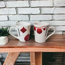 Lot of 2 2012 Starbucks Christmas Holiday Coffee Mugs Cups White w/Red Ornaments picture