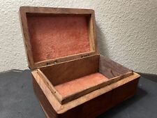  Vintage Wooden Box Teak Trinket or Stash Box with Hinged Lid Velvet Lining picture