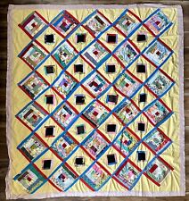 Vintage Handmade/Machine Patchwork Quilt  77”x 70” Geometric Pattern Silk/Cotton picture