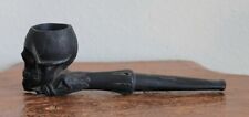 WWII Figural Carved Black Clay ☠️ Skull Pipe picture