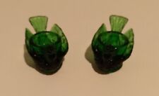 Set of 2 Vintage Green Glass Bird w Berry Salt Cellar Dishes. picture