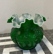 Fenton Art Glass Ivy Green Beaded Melon Double Ruffle Vase picture