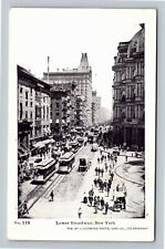 Lower Broadway, Trolley, Shoppers, Horse, Wagons, New York City Vintage Postcard picture