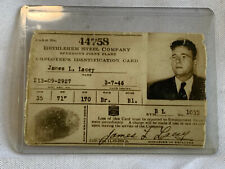 Vtg 1946 Bethlehem Steel Company Employee ID Card #44758 Sparrows Point MD picture