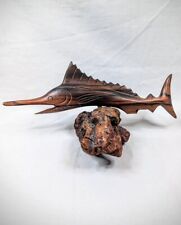Burlwood Swordfish Marlin Sculpture Hand Carved Wooden Nautical Decor Base Cool picture