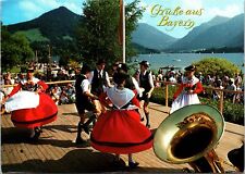 VINTAGE CONTINENTAL SIZE POSTCARD CULTURAL DANCING GREETINGS FROM BAYERN GERMANY picture