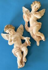 Vintage Ardalt Lenwile Hand Painted Cherubs 6” Bisque Wall Hangs Set Of 2 picture