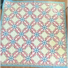 Quilt Blanket Hand Made Stitched Blue Pink Flowers Floral Stars Bed Spread picture
