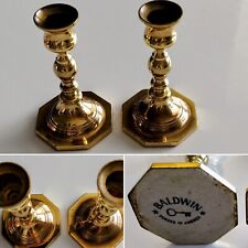 Brass Baldwin Forged In America Candlestick Pair Vintage 5 Inch Octagonal Base picture