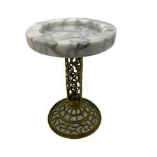 Vintage Antique Brass Marble Smoking Stand Floor Ashtray Cigarette Cigar  MCM picture