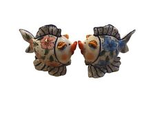 2002 Authentic Stoneware By Diane Hand Painted Kissing Fish Salt And Pepper Set picture