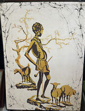Vintage Framed Batik Fabric Art African Culture Scene Signed 30”x22” EXQUISITE picture