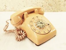 Vtg Beige peach rotary dial corded wall telephone phone retro 1980s picture