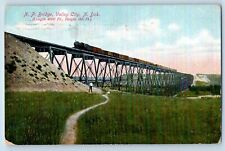 Valley City North Dakota Postcard NP Bridge Locomotive Train 1909 Vintage Posted picture