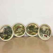 Vintage Currier & Ives American Homestead 4 Seasons Decorative Tin Tray Lot picture