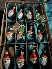 Inges Heirloom Glass 12 Mini Santas Heads Ornaments Beautiful With Tags. picture
