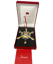 Baccarat Crystal 2013 Yellow/Gold Snowflake Iridescent Christmas Ornament in Box picture