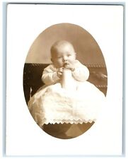 c1910's Cute Baby Girl With Bottle Milk Chair Studio RPPC Photo Antique Postcard picture