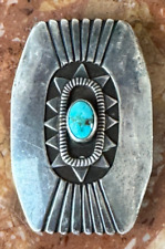 JHQ Joseph H Quintana Navajo .925 Sterling Silver Turquoise Belt Buckle picture