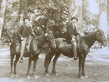 1900s PORTLAND, OREGON antique 8x10 mounted photograph TWO MEN RIDING HORSEBACK picture