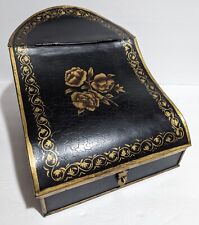 Vintage Metal REPO Gold Stenciled Black Lock Box Coal Scuttle - Victorian Style  picture