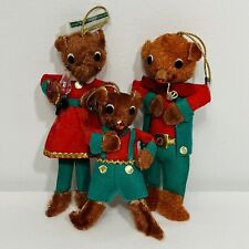 Vintage Mr. Christmas Ornament Lot of 3 Bear Family Felt Fur Kitschy 1968 Japan picture