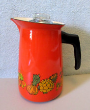 Vintage Orange Enameled Coffee Percolator w/Insert MCM Vegetables Mushroom VGC picture